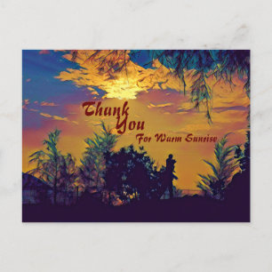 Cartão Postal Cenário em Aquarela de Árvores com Sol Nascente Qu