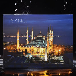 Cartão Postal Cenário Noturno da Mesquita Azul de Istambul Turqu