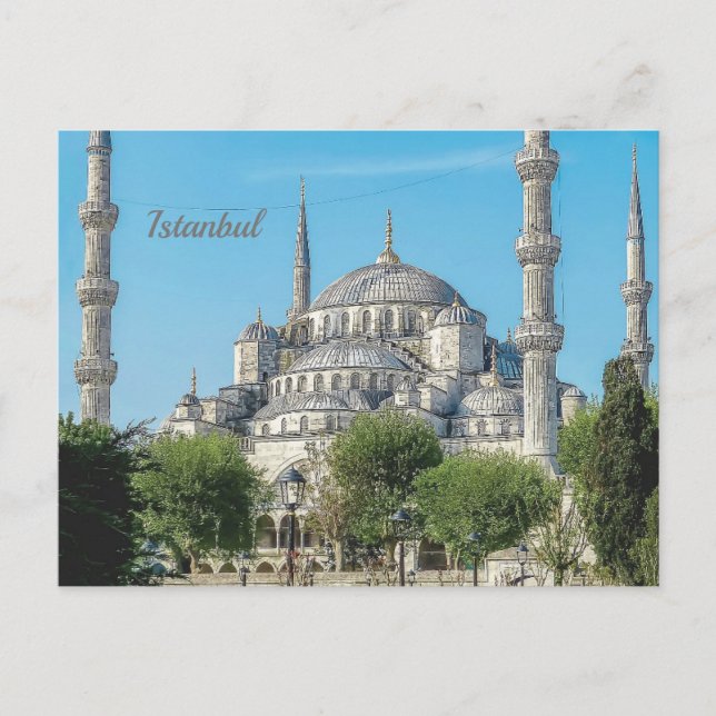 Cartão Postal Cenário Noturno da Mesquita Azul de Istambul Viage (Frente)