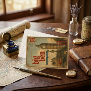 Cartão Postal Cenário retro vintage viagem inglaterra big ben