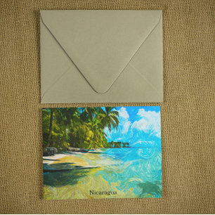 Cartão Postal Cenário Tropical Nicaraguense Pintura a Óleo Praia