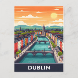 Cartão Postal Cenário Urbano Colorido de Dublin – Rio Liffey e P