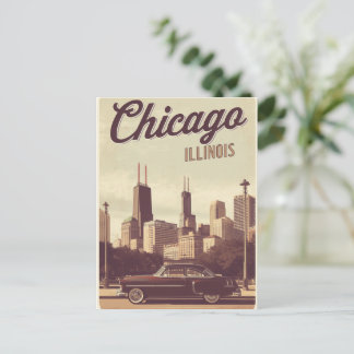 Cartão Postal Cenário Urbano da Cidade de Chicago Illinois Vinta