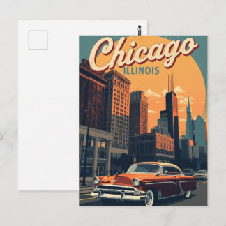 Cartão Postal Cenário Urbano da Cidade de Chicago Illinois Vinta