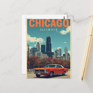 Cartão Postal Cenário Urbano de Chicago Illinois Vintage Viagem