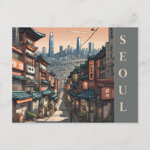 Cartão Postal Cenário urbano Vintage Seul Coreia do Sul Viagens 