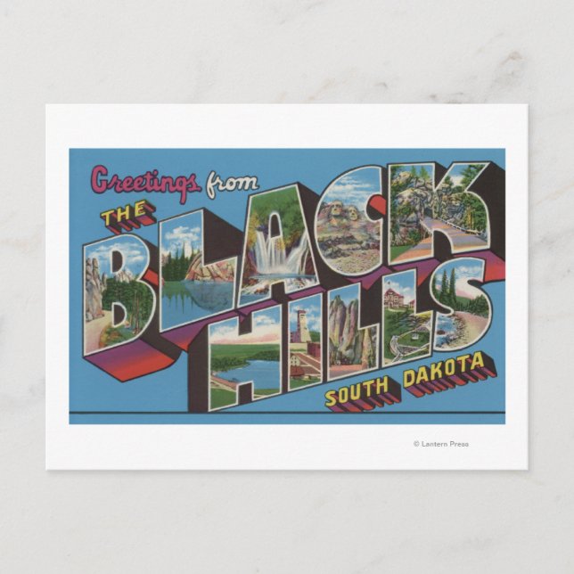Cartão Postal Cenas com letras grandes - Colinas pretas, SD (Frente)