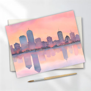 Cartão Postal Cenas da Cidade do Pôr do Sol Pastel   Aquarela da