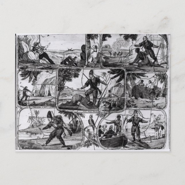 Cartão Postal Cenas de Robinson Crusoe de Daniel Defoe (Frente)