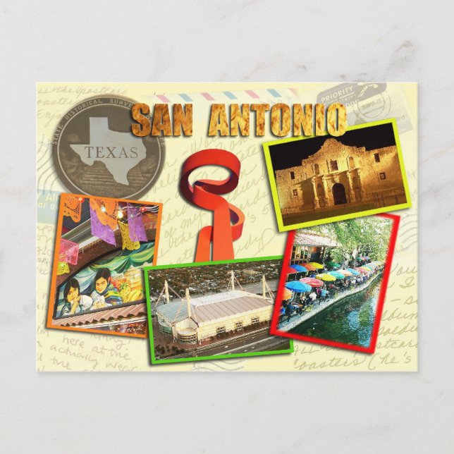 Cartão Postal Cenas de San Antonio, Texas (Frente)