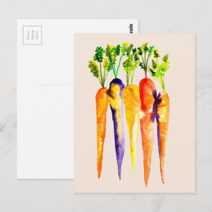 Cartão Postal Cenouras aquarela arte alimentar colorida