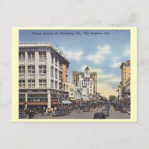 Cartão Postal Central Ave., Ruas. Petersburgo, Flórida Vintage