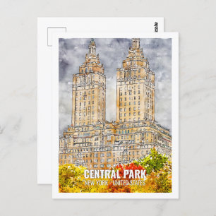 Cartão Postal Central Park New York USA Viagem Place Watercolor