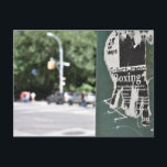 Cartão Postal Central Park West NYC Boxer Flyer Fotografia<br><div class="desc">Design apresenta uma fotografia a cores original de um panfleto de boxe num polo ao longo do Central Park West. Fotografado no canto superior oeste de Manhattan, NYC. Muitas outras fotografias de Nova Iorque também estão disponíveis neste compro. Não vê exatamente o que está procurando? Entre em contato com Rebecca...</div>