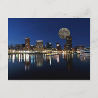 Cartão Postal Centro Baltimore Maryland Dusk Skyline Moon