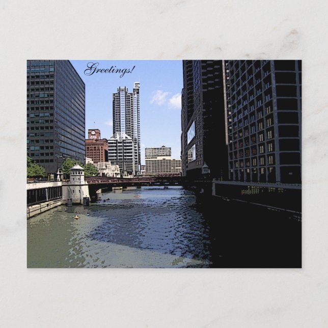 Cartão Postal Centro Chicago por River (Frente)