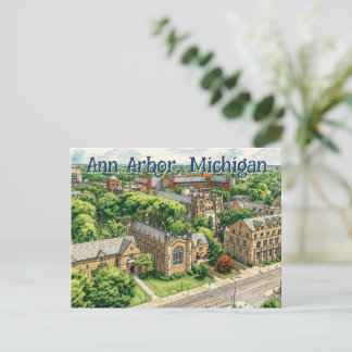 Cartão Postal Centro de Ann Arbor, Michigan Estilo Desenhado à M
