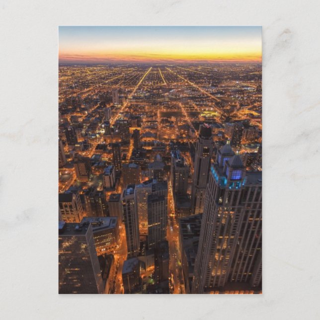 Cartão Postal Centro de Chicago no pôr do sol (Frente)