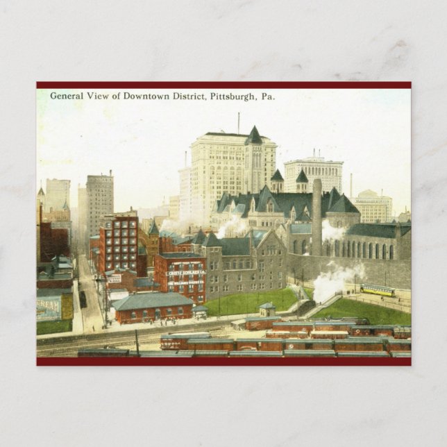 Cartão Postal Centro, Pittsburgh 1915 Vintage (Frente)