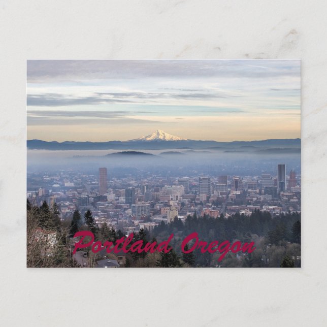 Cartão Postal Centro Portland Oregon Fogggy Cityscape Skyline (Frente)