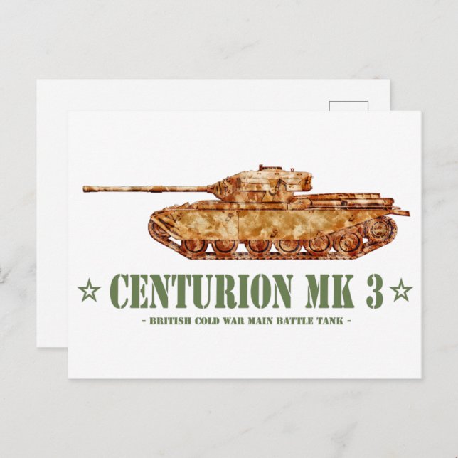 Cartão Postal Centurion MK 3 Tanque britânico MBT da Guerra Fria (Frente/Verso)
