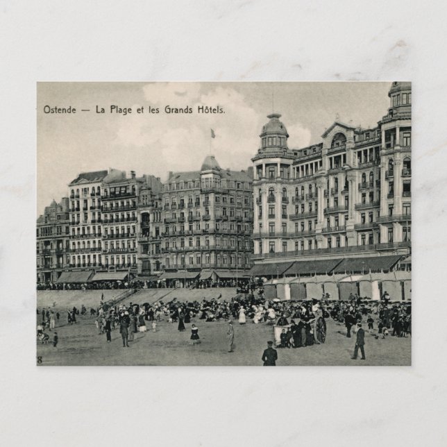 Cartão Postal cerca de 1900 Ostend Beach e Grands Hotels (Frente)