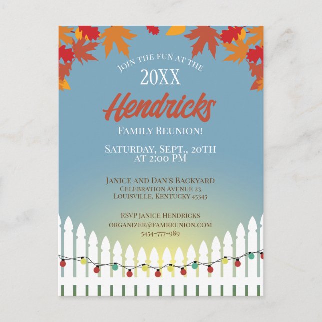 Cartão Postal Cerca de piquete de Reunião da Família de Queda de (Frente)