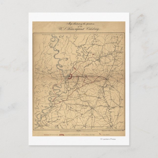 Cartão Postal Cerco de Vicksburg - Mapa Panorâmico da Guerra Civ (Frente)