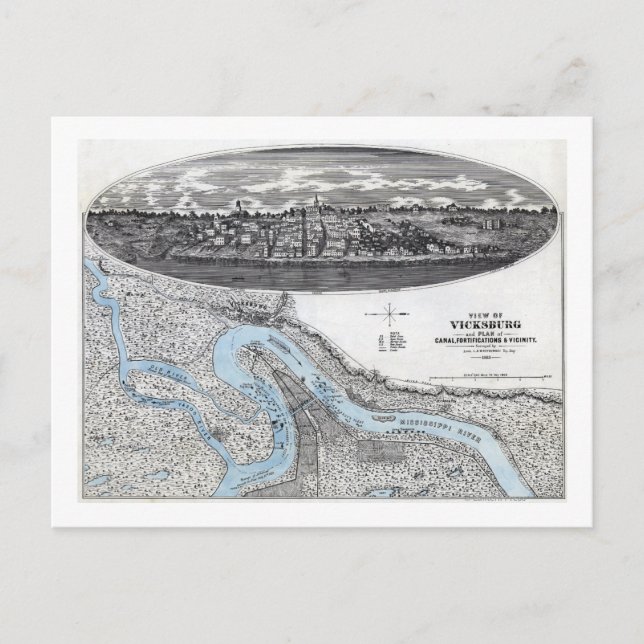 Cartão Postal Cerco de Vicksburg - Mapa Panorâmico da Guerra Civ (Frente)