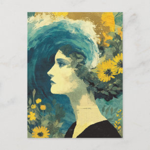 Cartão Postal Cérebro Ondas e flores Colagem