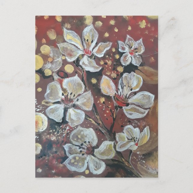 Cartão Postal Cereja branca floresce sobre fundo bokeh (Frente)