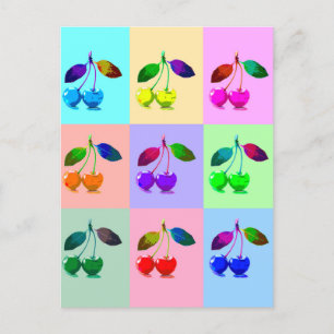 Cartão Postal Cerejas coloridas - Pop Art