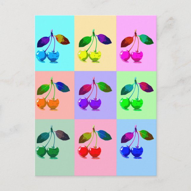 Cartão Postal Cerejas Coloridas - Pop Art  (Frente)