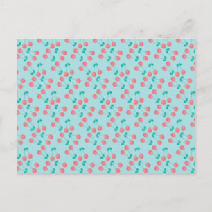 Cartão Postal Cerejas Pintadas à Mão Aquarela Rosa Turquesa