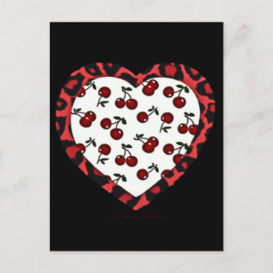 Cartão Postal Cerejas RAB Impressão Leopardo Coração Rockabilly