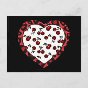 Cartão Postal Cerejas RAB Leopard Print Heart Rockabilly