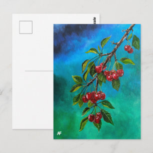 Cartão Postal Cerejas Vermelhas ao Amanhecer de Verão Pintura de