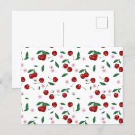 Cartão Postal Cerejas Vermelhas Botânicas Verduras e Cerejeiras