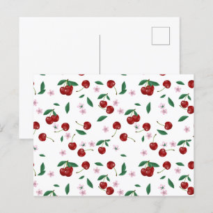 Cartão Postal Cerejas Vermelhas Botânicas Verduras e Cerejeiras