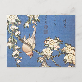 Cartão Postal Cerejeira Chorona e Pintassilgo por Hokusai