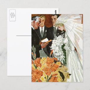Cartão Postal Cerimônia de casamento vintage com noiva e noiva
