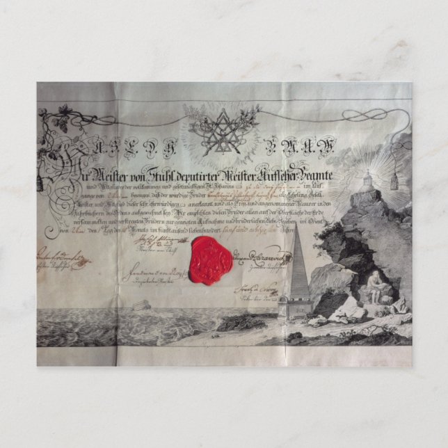 Cartão Postal Certificado Masonic, 1785 (Frente)