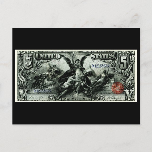 Cartão Postal Certificado US de prata de cinco dólares de 1896 (Frente)