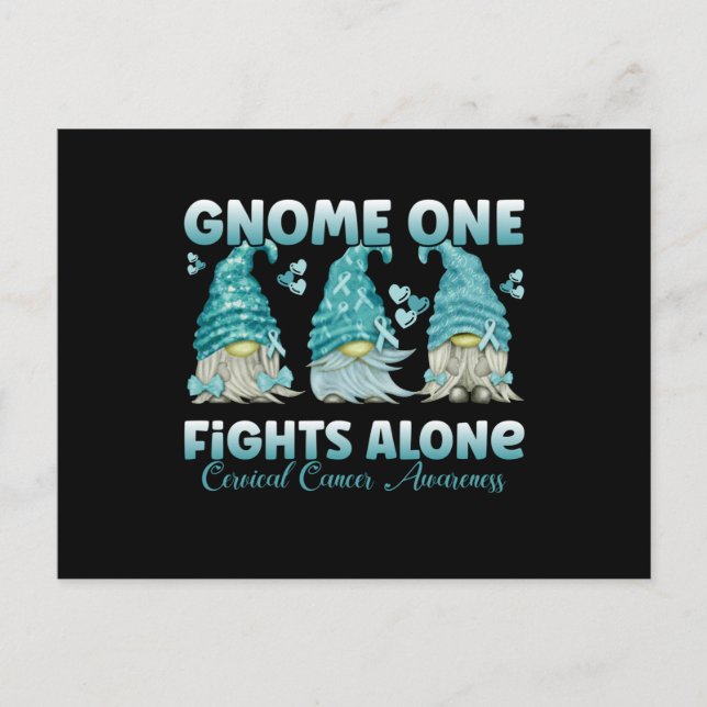 Cartão Postal Cervical Cancer Teal Ribbon Gnome (Frente)