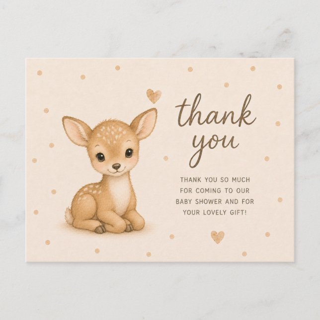 Cartão Postal Cervo Bebê Fawn Chá de Bebê Obrigado (Frente)