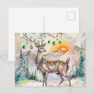 Cartão Postal Cervo de Natal Festivo