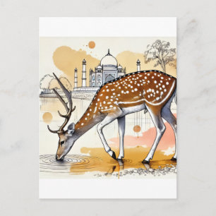 Cartão Postal Cervo Sereno no Taj Mahal