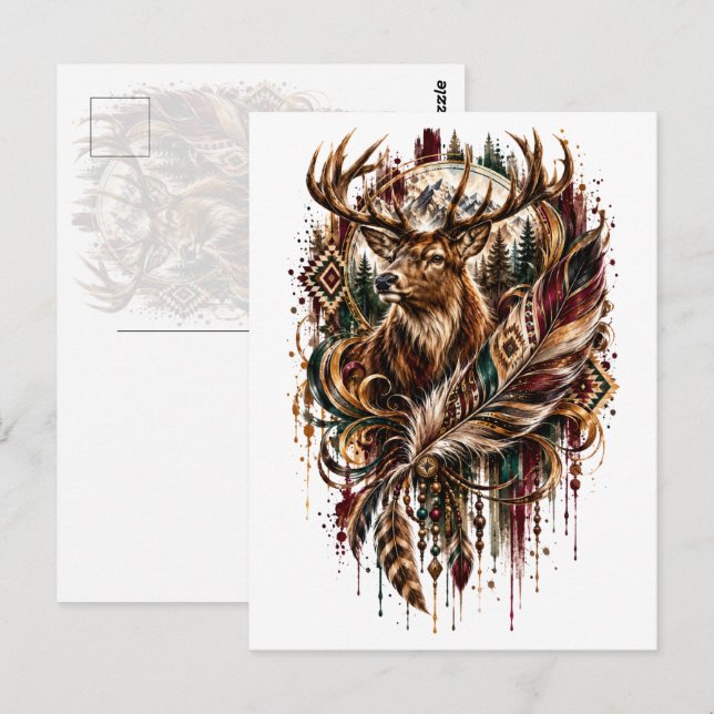 Cartão Postal Cervo Tribal Boho, Sonhando com Cervo (Frente/Verso)