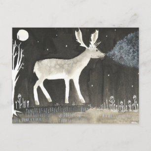 Cartão Postal Cervos góticos, veado na pintura da tinta da noit