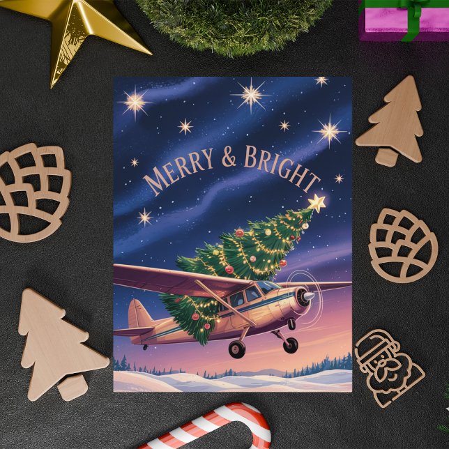 Cartão Postal Cessna Airplane carries Christmas Tree Photo Funny (Criador carregado)
